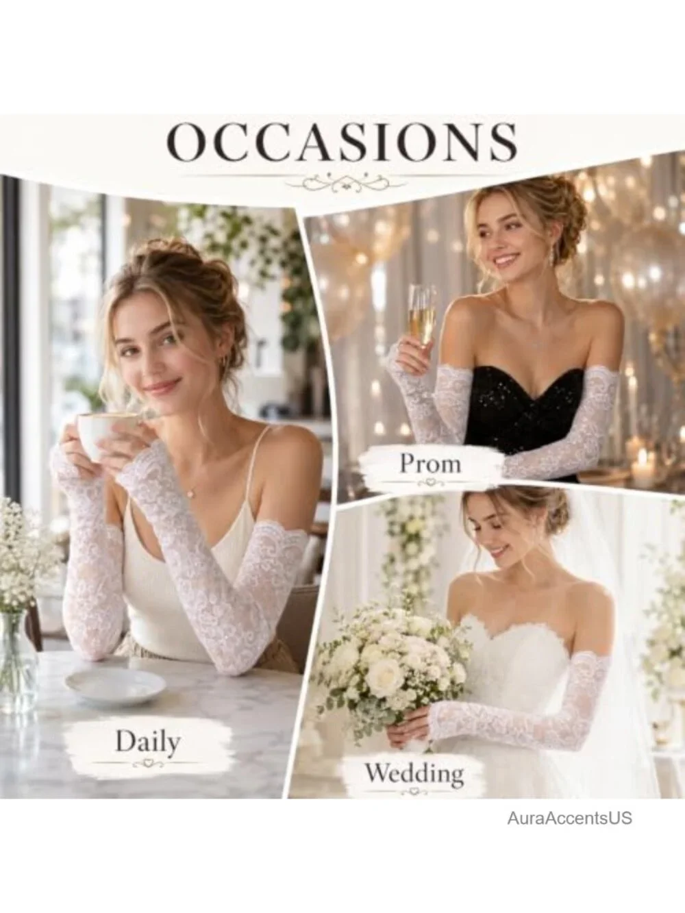 Long Floral Fingerless Bridal Lace Sleeves Gloves 15.7 inch Wedding Accessory